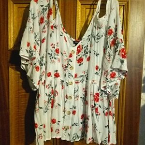 torrid White Floral Button-Front Blouse with Red Flowers